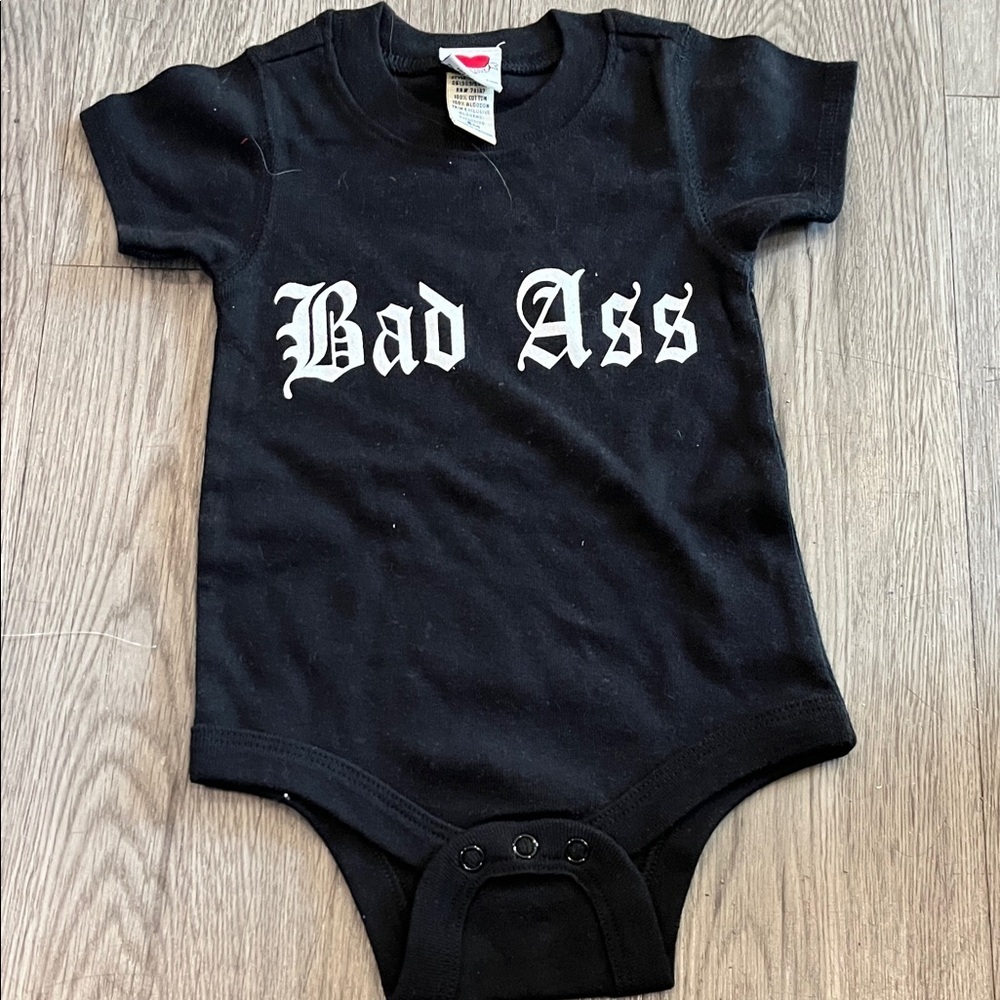 Black 'Bad Ass' Graphic One-Piece Bodysuit for Kids - Classic Crew